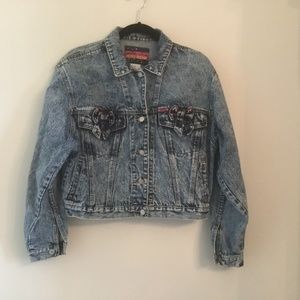 Washed Jordache Jean Jacket pink polka dot bows M